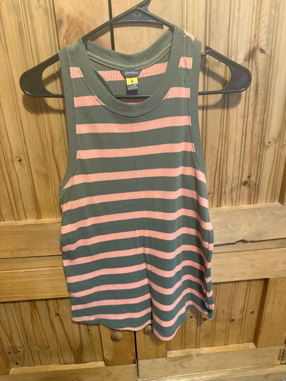 Eddie Bauer Green and Pink Striped Ribbed Tank Top